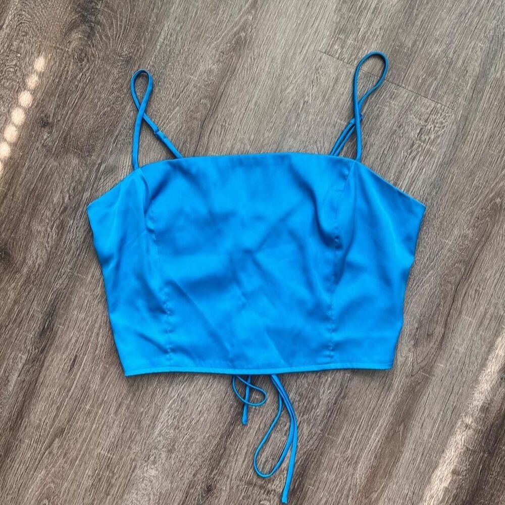 Garage Blue Satin Crop Top